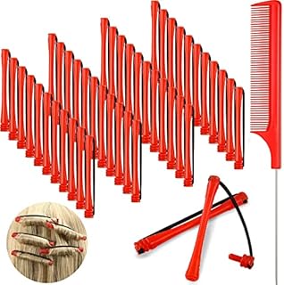 48 Pieces Hair Perm Rods Short Cold Wave Rods Plastic Perming Rods Hair Curling Rollers Curlers with Steel Pintail Comb Rat Tail Comb for Hairdressing Styling Supplies (0.2 Inch, Red£©