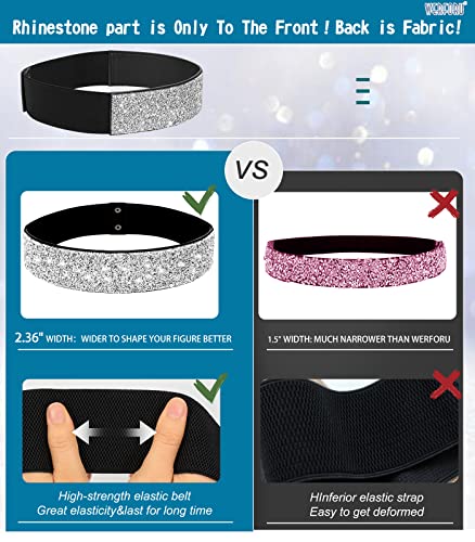 WERFORU Women Rhinestone Wide Elastic Dress Belt Bling Crystal Thick Stretch Shiny Party Waist Belt3