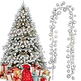 2 Pcs Silver Christmas Ball Garland Ornament 6Ft, Christmas Ball Ornaments Xmas Shatterproof Hanging Décor for Xmas Tree Holiday Party Decorations