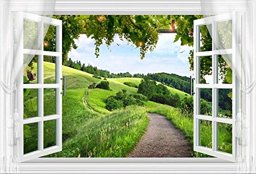 Fototapete 3D Tapete Kinderzimmer Deko Fenster Traubengrün Feld Tapeten...