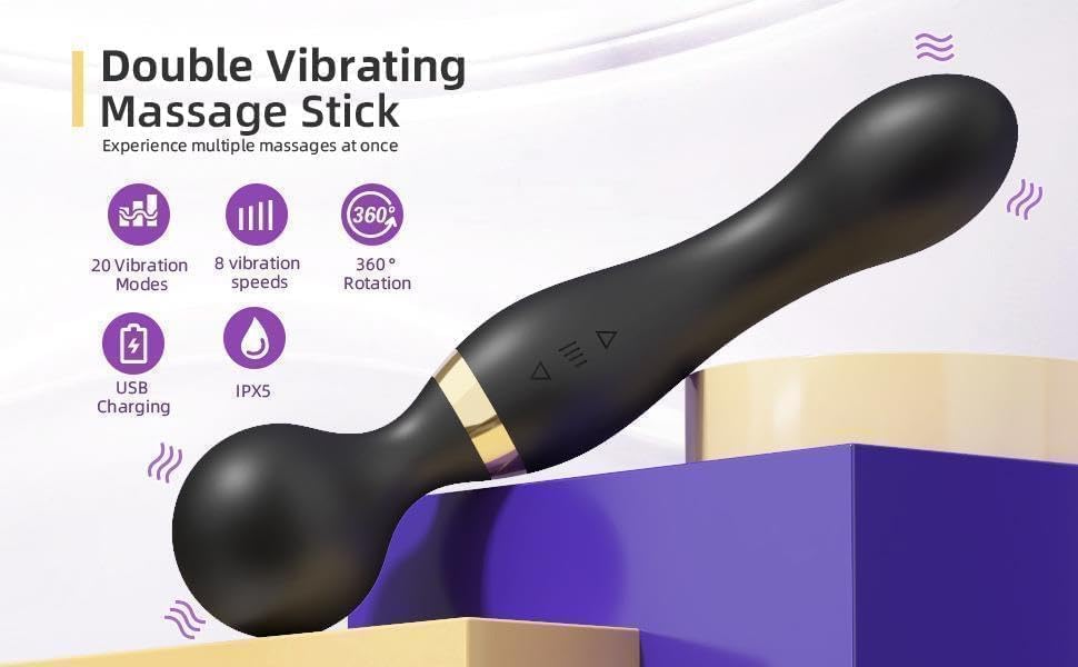 Image of Dual Head Rechargeable Massager for Pain Relief and Relaxation - Electric Handheld Massager Stick for Back, Travel-Friendly Ergonomic Waterproof Full Body Massage Device Powerful Vibrating Muscle Relaxation, Stress Relief & Deep Tissue Therapy (Multicolor) (Full Body)
