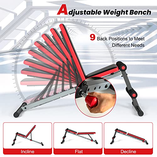 GYMAX Weight Bench, Adjustable Workout Bench Sit Up Bench with 9-Level Incline, Decline Ab Bench Press for Home, Core Strength Training Bench for Full Body - Image 3