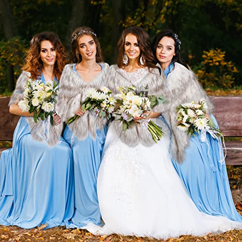 Haysandy 6 Pcs Women's Faux Fur Shawl Wrap Stole Shrug Winter Fur Scarf Cape for Wedding Bridal Evening Party Dress2