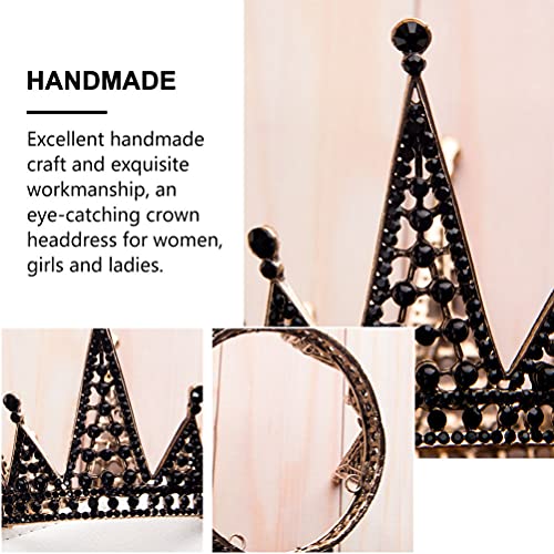 Beaupretty Black Crown Black Rhinestone Jewels Queen Headpiece Cake Topper Costume Party Accessories For Brithday Prom #TOP4