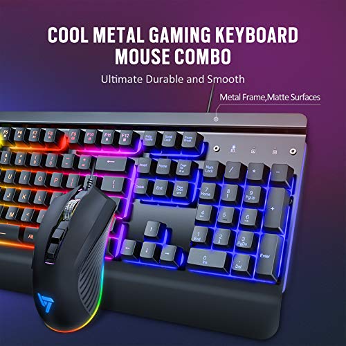 VicTsing Wired Gaming Keyboard and Mouse Combo, Led Rainbow Backlit Keyboard Quiet Metal Keyboard