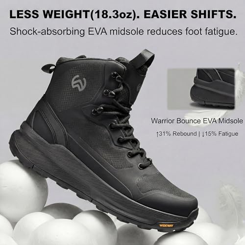 Men's Lightweight Tactical Boots with Side Zipper, Slip Resistant Work Boots for Men, Sneaker-Like Comfort Military Combat Boots for 12-Hour Shifts, Police, EMS, Motorcycle (Black) - Image 3