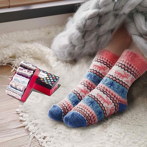Image of ICEIVY Socks Women, Soft Knit Wool Winter Thick Warm Cabin Fuzzy Crew Women Socks 5 Pack