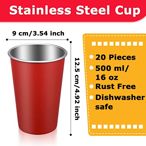 Mimorou 20 Pack 16 Oz Stainless Steel Pint Cups Metal Cups Unbreakable Drinking Glasses Water Tumblers Stackable Cup For Kids Adults Bar Home Restaurant Travel Picnic Camping Outdoor (Multicolor) #TOP1