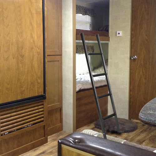 Image of Anti-Slip RV Bunk Ladder, 52in Integrated Heavy Duty Steel, Black | Camper Bunk Bed Ladder with Anti-Slip Rubber Foot Pads and Hooks