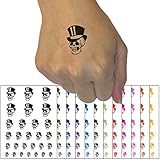 Fancy Skull with Top Hat Temporary Tattoo Water Resistant Fake Body Art Set Collection - Black (One Sheet)