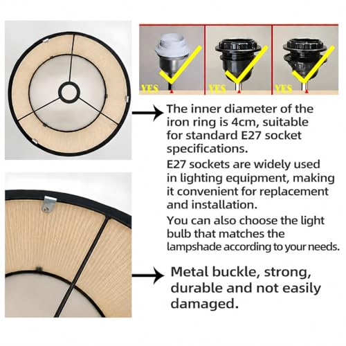 Image of Bamboo Lamp Shade, Wabi-Retro lamp shade, Hand-Woven Drum Light Cover for E27 Base 30X30x20CM, Easy Install Pendant Floor Wall Table Lamp Shade, Natural Mottled Shadow Effects
