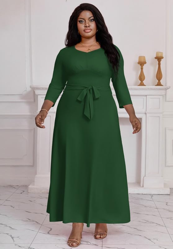 Maxi Dress for Women 3/4 Sleeves V-Neck Semi Formal Church Long Casual Dresses with Pockets - Image 4