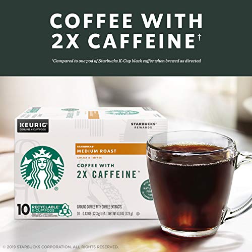 Image of Starbucks Medium Roast K-Cup Coffee Pods with 2X Caffeine, for Keurig Brewers, 4 boxes (48 pods total)