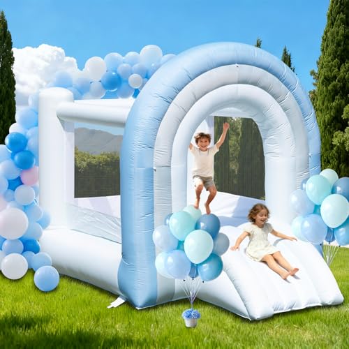 Kids Bounce House with Ball Pit & 7 Play Zones, Inflatable Toddler Bouncer for Indoor and Outdoor Use, Features Slide, Basketball Hoops, Blower, Easy Setup for Ages 2-6 (Blue Bounce House)