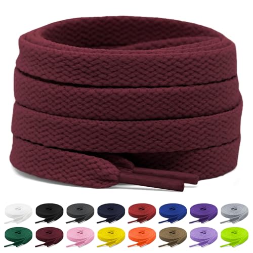 Shecret 2 Pares de Cordones, Cordones Planos de 8mm, Cordones Zapatillas Deporte Para Zapatillas Deportivas, Correr, Adultos, Niños, Poliéster (Rojo vino, 140 cm - 2 Paar)