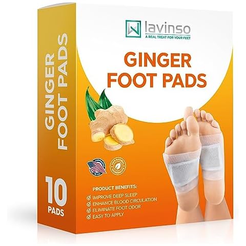 Lavinso Ginger Foot Pads - Deep Relaxation for Stress, Enhanced Sleep Quality - Patch Helps Minimize Foot Odor, Comfort Your Ball of Foot, Cushions Pain and Metatarsalgia While Cleansing - 10 Pack Cover