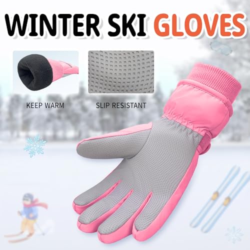 Image of Kids Winter Ski Gloves Waterproof Children Girls Boys Fleece Thermal Snowboard Snow Gloves Mittens for Cold Weather
