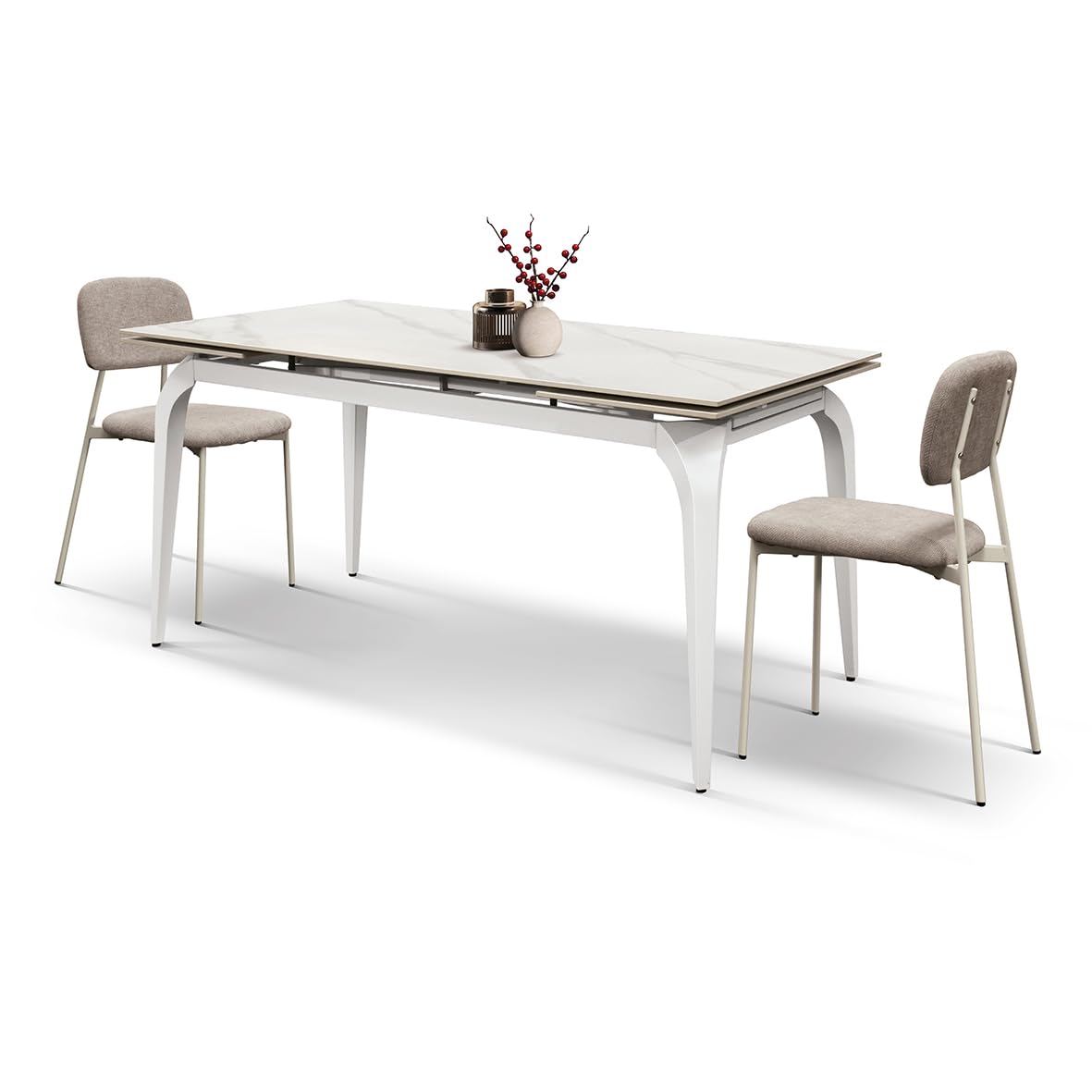 PAZZO DESIGN Tavolo da Pranzo Diletta Rettangolare Allungabile con Piano in Ceramica Effetto Marmo Bianco, Base in Metallo Bianco, 140 x 80 x 77.5 - id_2357