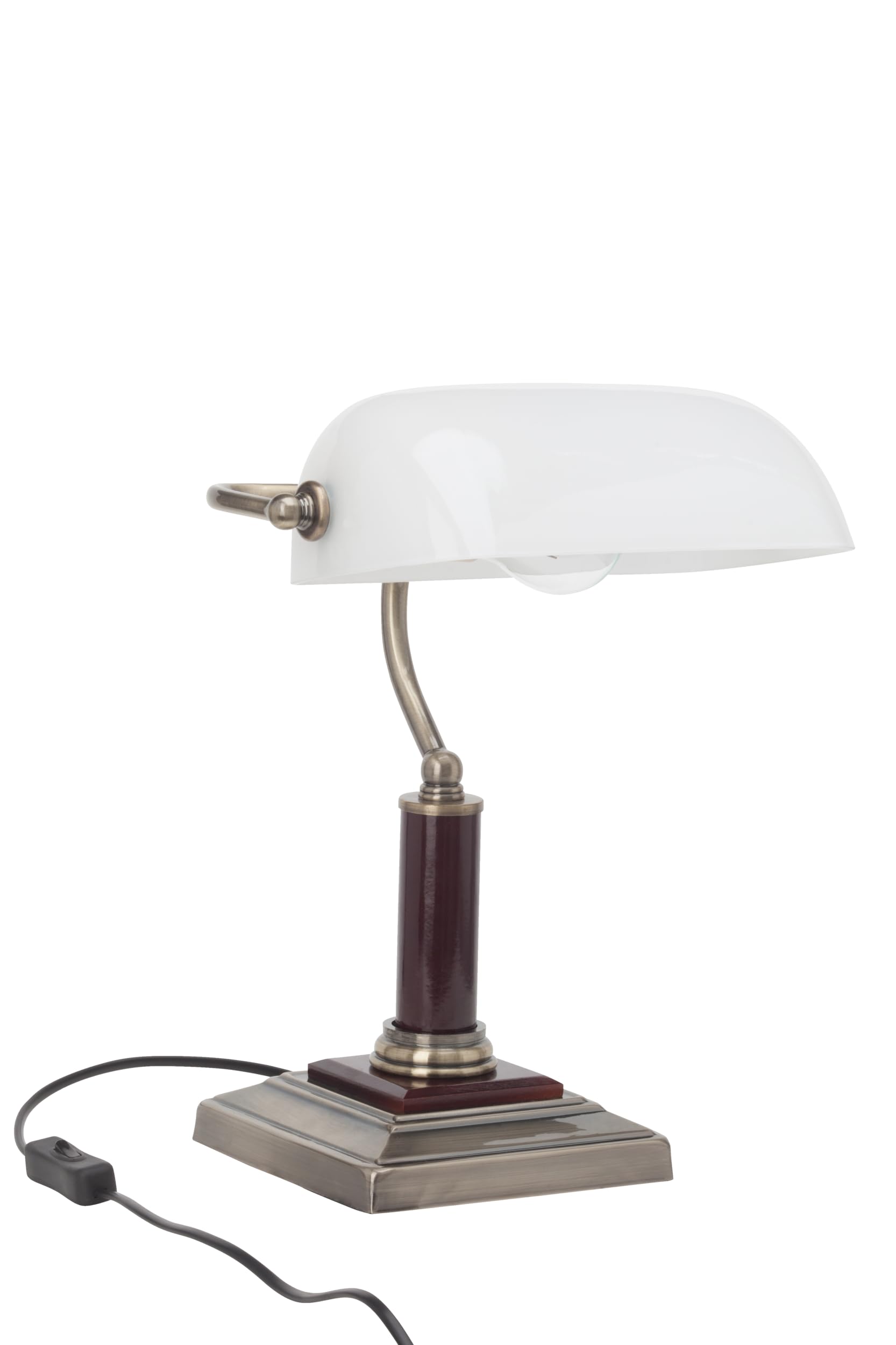 Lightbox Lampada Banker con testa girevole e interruttore a bilanciere | 34 cm di altezza | lampada da tavolo classica con paralume Michglas | in vetro/metallo/legno di quercia in ottone/oro /