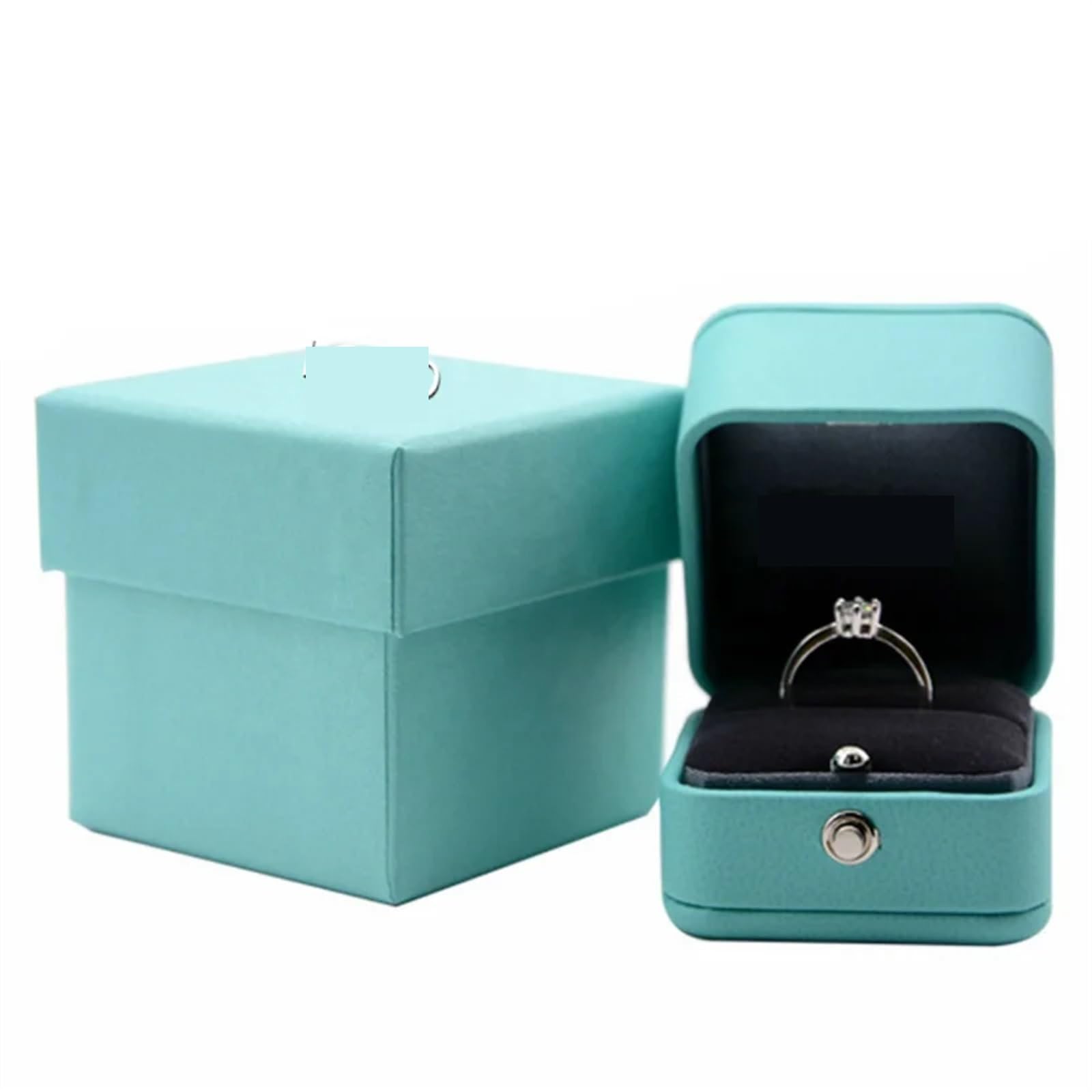 Ring Box Romantic Blue Leather Jewelry Display Ring Box Pendant Holder Packaging Storage Jewellery Organizer For Wedding Propose(Logo Ring Box)