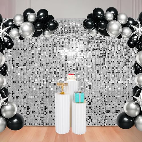 Ozikutech 48 Pcs Silver Shimmer Wall Backdrop Panels for Party Decoration