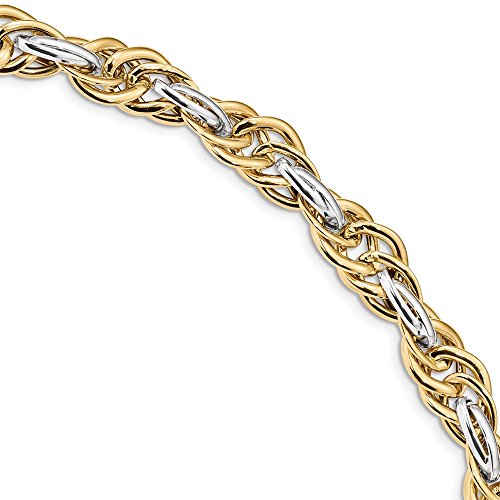 14k Two Tone Yellow Gold Link Bracelet 8.25 Inch Fancy H Fine Jewelry For Women Gifts For Her