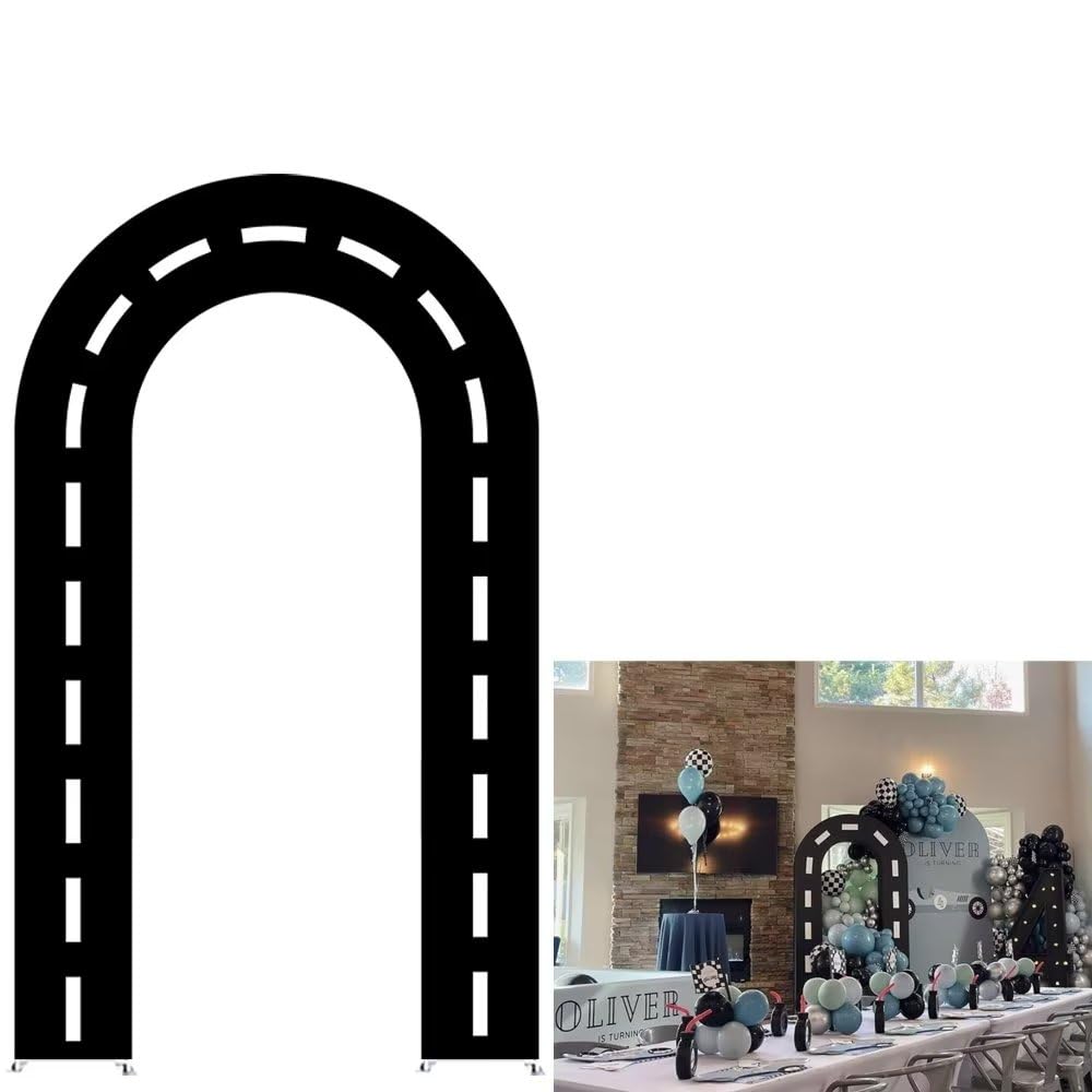 Aerdce Black Racing Track U-Shaped Arch Covers Racing Theme Open Arched Stand Backdrop Cover for Racing Party Decoration Banner(Only Cover)