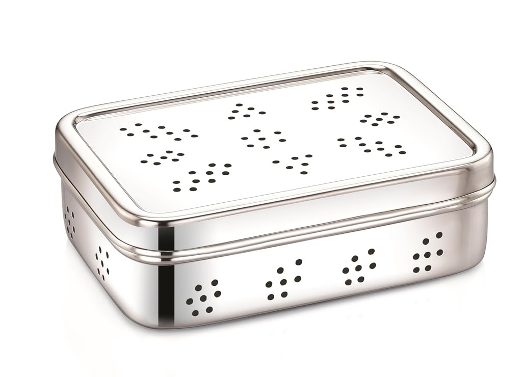 Stainless Steel Rectangle Shape Box for Kothmir/Dhaniya/Coriander Multipurpose Dabba Storage Box/Kitchen Container - Set of 1 (Capacity- 800ml), Silver
