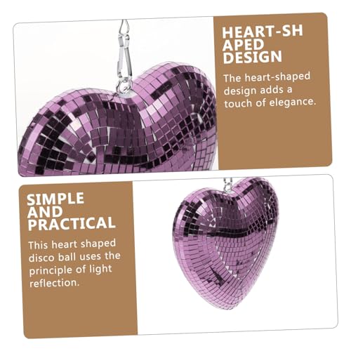 Bola de disco colgante en forma de corazón rosa con espejo reflectante para decoración de fiesta miniatura 7