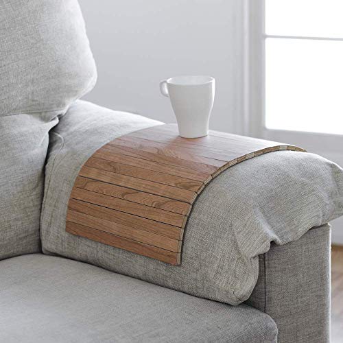Bandeja de Madera que se Adapta al Brazo del Sofá, Butaca o Sillón y a la Mayoría de Superficies Inestables, Acabado Cerezo