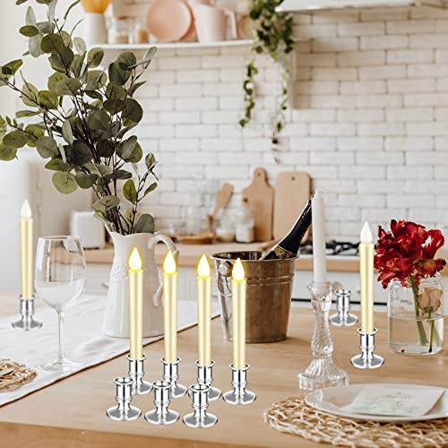 Yungyan Window Candle Taper Candle Holders Plastic Traditional Candlesticks For Table Centerpiece Pillar Candle Base Holder For Halloween Christmas Wedding Dinner Tables (Silver, 24 Pieces) #TOP6