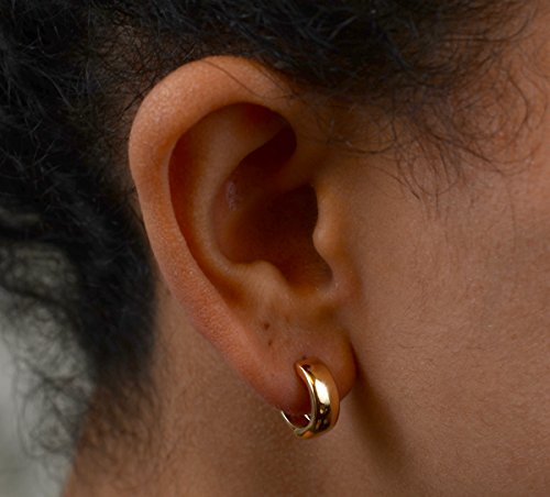 14K Gold Huggie Hoop Earrings (5mm Wide Huggie), Real 14k Gold Hoops2