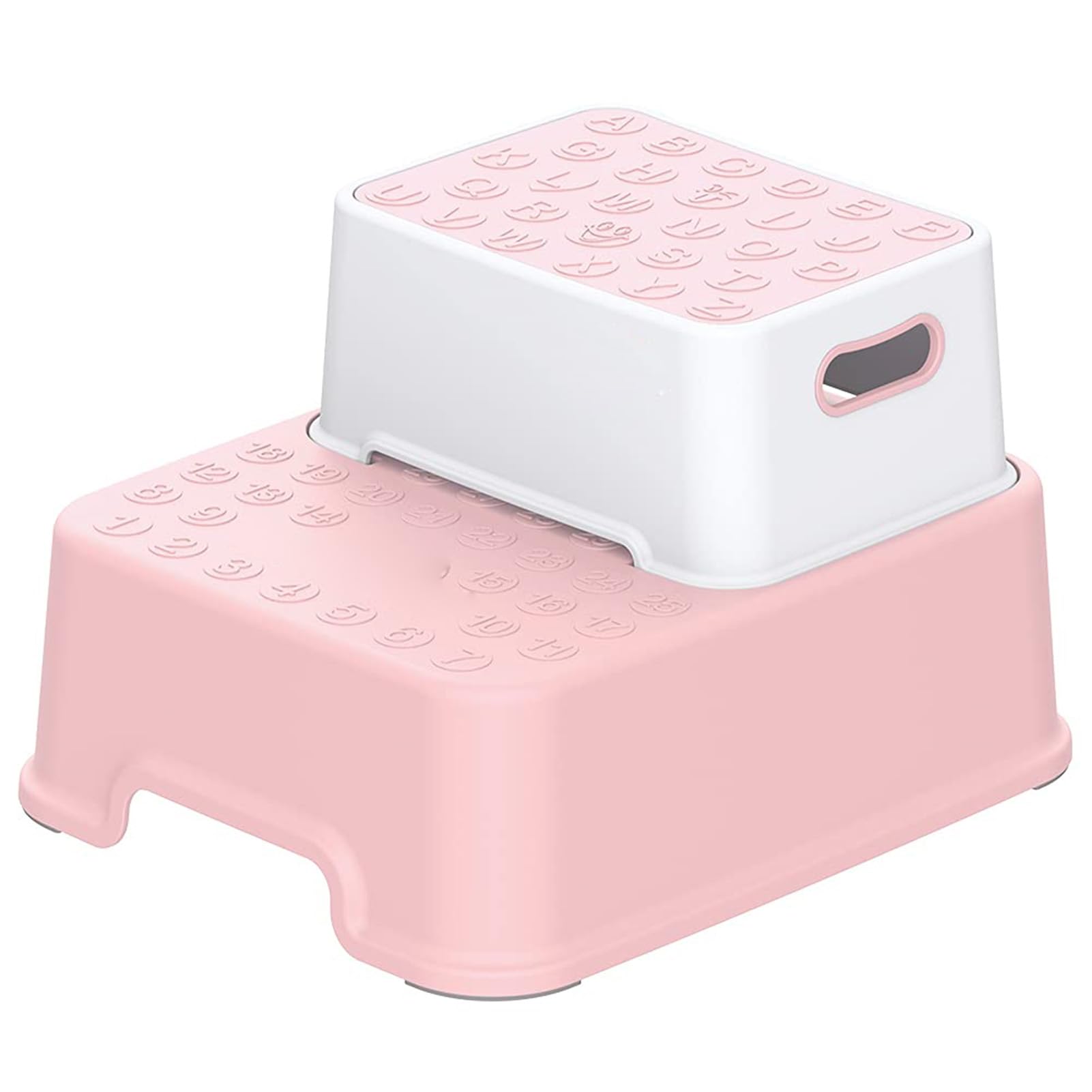U-HOOME Two Step Stool for Kids and Adults, Double up Toddler Step Stool for Potty Training,Detachable Potty Stools with ABC and Handles，Kitchen, Bathroom, Toilet Stool with Anti-Slip Strip (Pink)