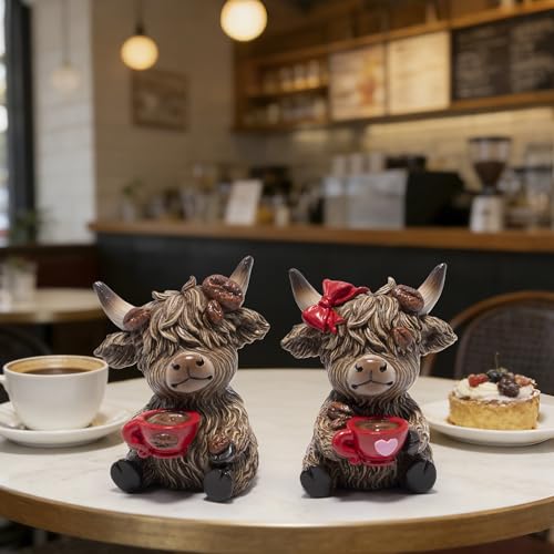 Figura Decorativa Vaca Highland Café de Resina, 3.5 in miniatura 5