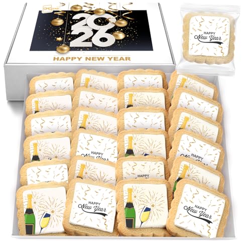 Happy New Years Cookies Individually Wrapped Treats 2026 Gift Theme Party Favors 24 Pack Bulk for Party Sugar Cookie Snacks