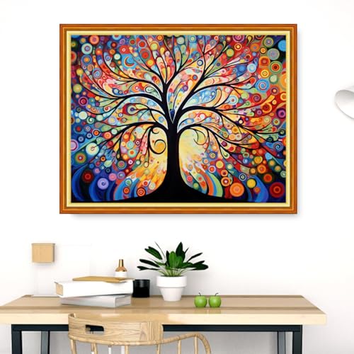 Image of Dimensean Stamped Cross Stitch Kits Full Range of Embroidery Patterns Starter Kits for Beginners Adult DIY Cross Stitches Needlepoint Kits 11CT-Colorful Starry Sky Tree 16x20 inch