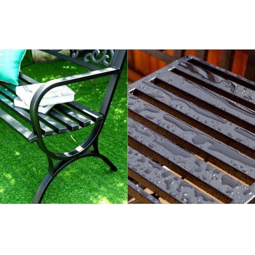 Bancs de patio en métal noir avec assise à lattes facile à assembler