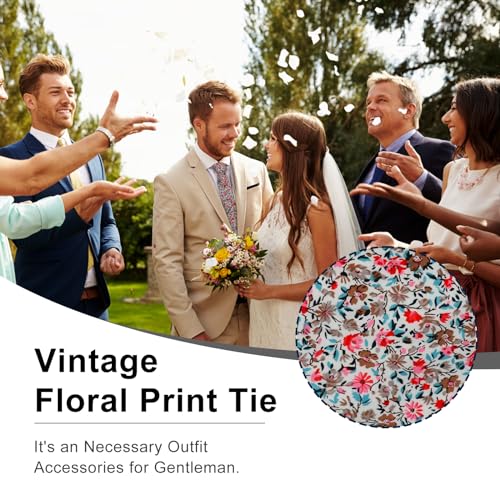 Image of Luckyvestir Mens Ties, Sage /Dusty Blue /Pink Floral Ties for Men, 2.76 inch Cotton Flower Necktie for Wedding /Groomsmen /Party