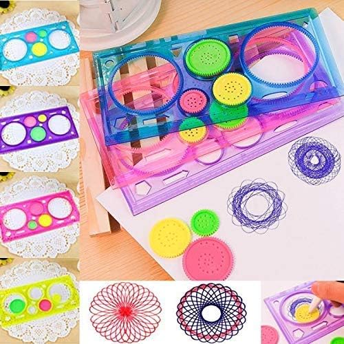 Image of Crackles Creative Gift Designer Spiral Spirograph Geometric Ruler Drafting Tools Art& Craft Sets School Stationery Return Gift for Children Kids Students Birthday Drawing Toys - Pack of 15