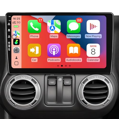 2+64G Car Radio for Jeep Wrangler JK 2007-2018 Dodge Ram 1500 2500 2009-2012 10 Inch Android 13 Touch screen Head Unit with Wireless CarPlay & Android Auto GPS Navigation HD Backup Camera (2Ram 64Rom)