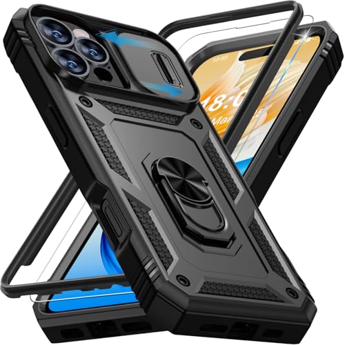 Giyer für iPhone Hülle mit Schutzfolie, Handyhülle für iPhone 8 mit Kameraschutz 360° Metall Ring Ständer Stoßfest Bumper Schutzhülle