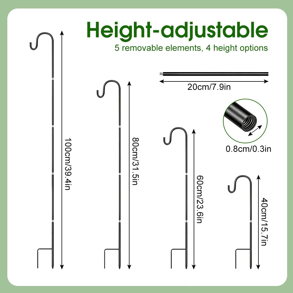 4 Pezzi Gancio da Pastore per Esterni 100cm, Asta da Giardino Regolabile In Metallo Utilizzata con Quattro Ganci per Esterni Giardino Uccelli Luci Solari Cestini Lanterne Decorazione