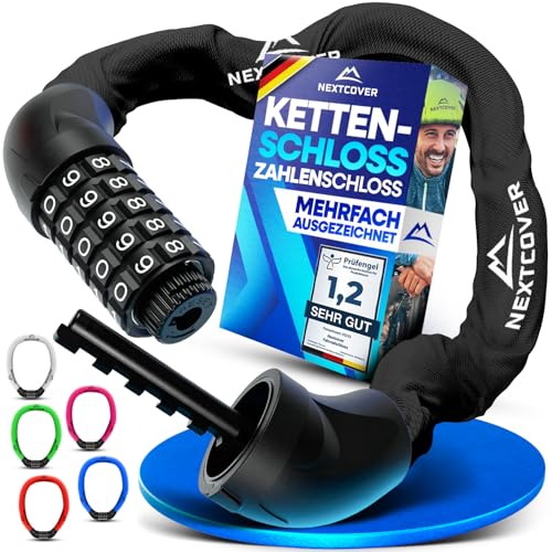 NEXTCOVER Fahrradschloss LockOne mit Zahlencode I - [SAFESECURE] Zahlenschloss hohe Sicherheit Fahrradschloss Zahlenschloss I robustes & langlebiges Kettenschloss Fahrrad I Bike Lock