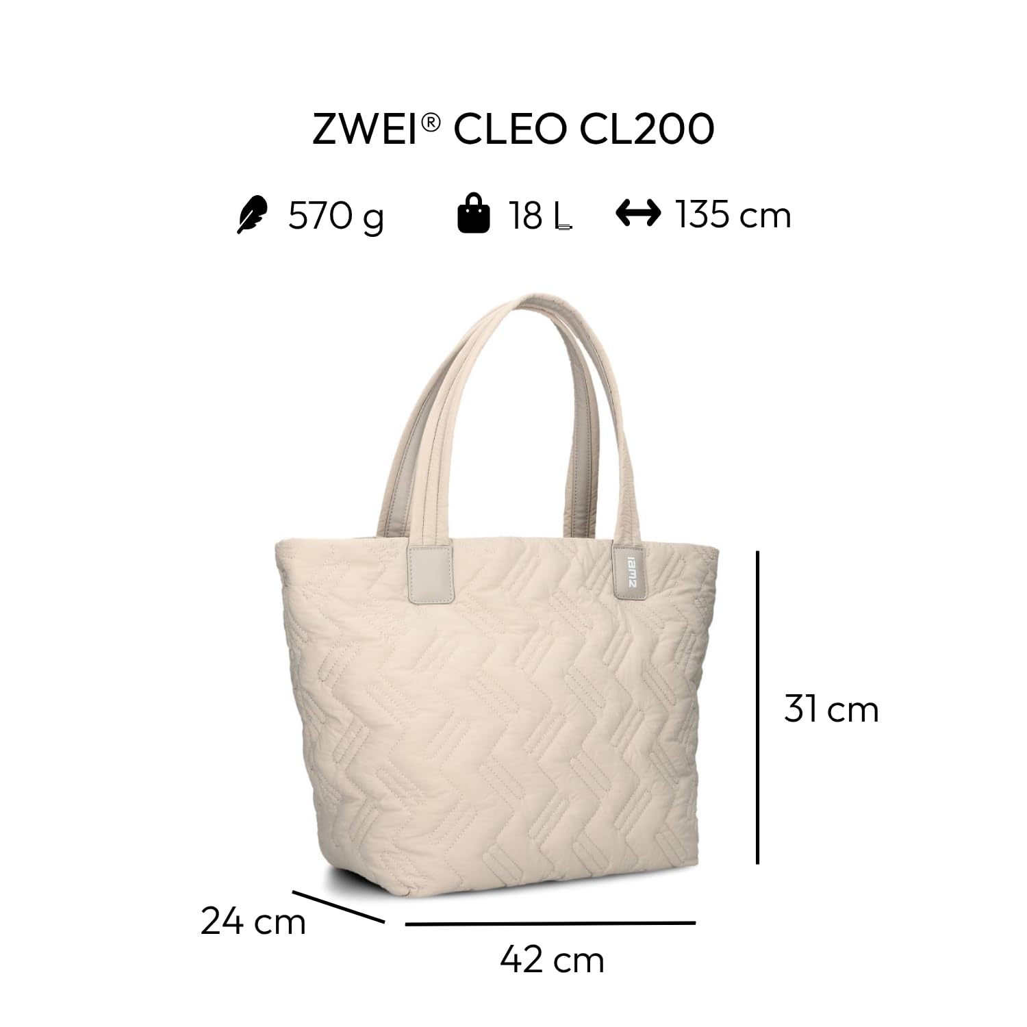 Zwei Cleo CL200 - Bolso acolchado para mujer, ultraligero, resistente al agua, resistente, se puede llevar como bandolera grande con correa larga adicional