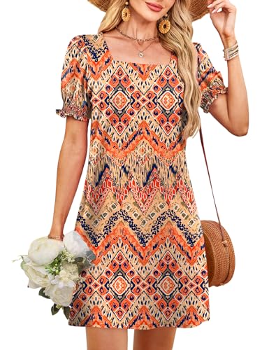Image of RUMIA Summer Dresses for Women 2025 Casual Cute Square Neck Puff Short Sleeve Dress with Pockets