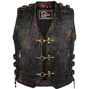 Leren herenvest in vintage stijl/bikermuts