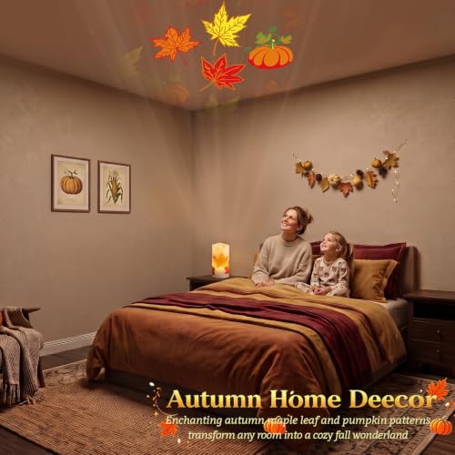 Image of Fall Flameless Candles Projector Lights with Pumpkin Maple Leaf Projection