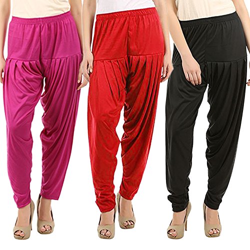 Image of Buy That Trendz Combo Offer (Pack of 3) Cotton Viscose Lycra Dhoti Patiyala Salwar Harem Bottoms Pants for Womens (White, Maroon, Black)