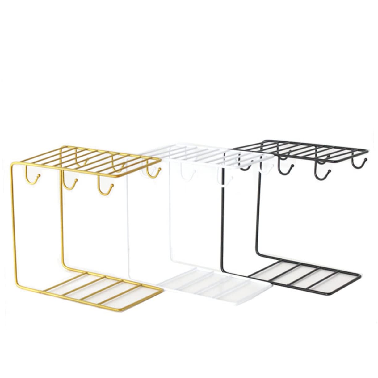 HAKIDZEL Ceramic Cup Organizer Rack with Wrought Iron Plating Elegant European Style Coffee Cup Storage Basket with Hooks for Countertop Desktop Use Easy to Clean