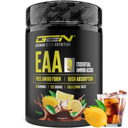 EAA Pulver 532 g - Alle 9 essentielle Aminosäuren inkl. Histidin & BCAA - Human Code Formel - Amino Workout Drink - Lecker & Top Löslichkeit - Vegan (Cola Lemon)